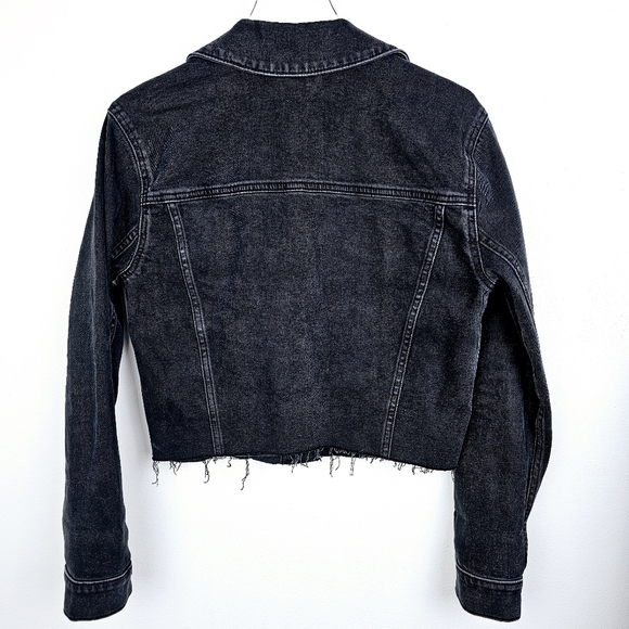 Hollister Washed Out Black Semi-Cropped Frayed Denim Jean Jacket - Picture 2 of 8
